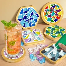Coaster Crafts Kit for Adults: 6 Sets DIY Mosaic Tiles Coasters with Grout Fi...