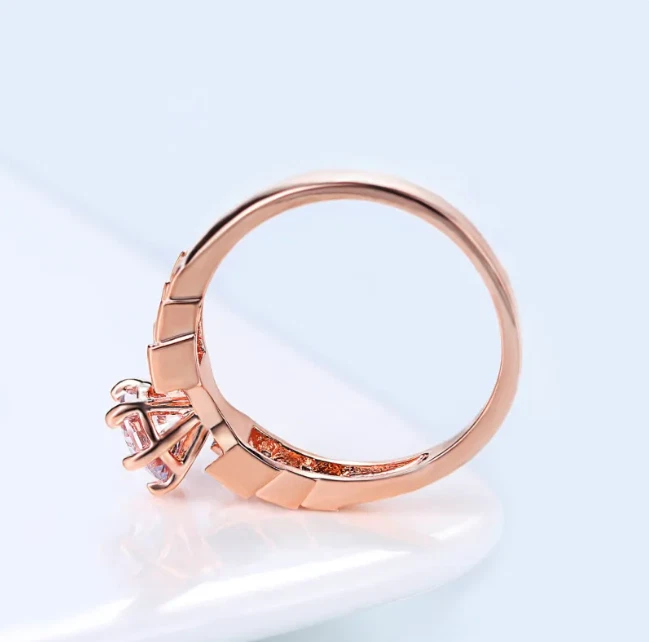 Luxury Rose Gold Bamboo Ring – Square Zircon Design for Women | Elegant Minimali - Image 3 of 4