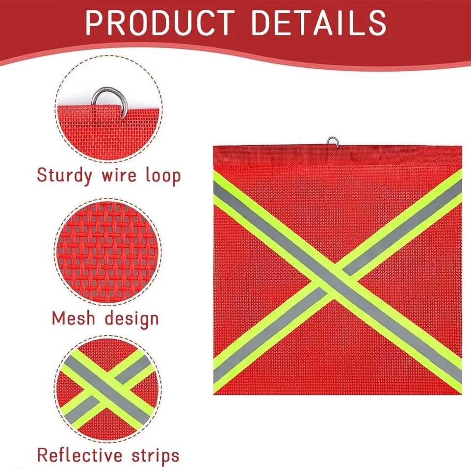 6 Pieces Reflective Safety Flags with Wire Loops, Red Grid Truck Warning Flags, - image 3 of 4