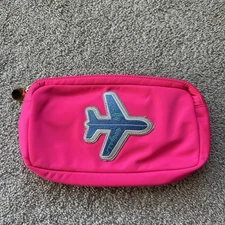Stoney Clover Lane Travel Makeup Bag Small Pouch Fuschia Pink Airplane Patch