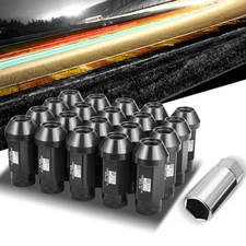 J2 20PCs Black M12x1.5 Closed End Knurled Top 50mm Tall Conical Seat Lug Nuts