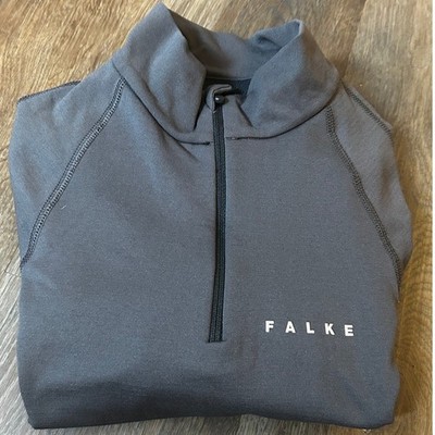 FALKE Gray & Yellow Men's Fleece lined Base layer 3/4 Zip Top Size Medium 