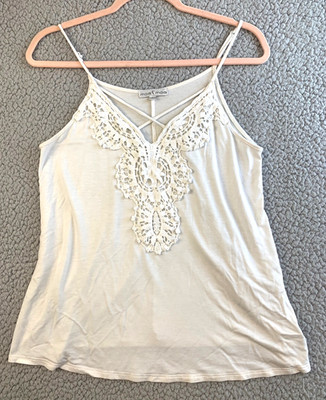 Moa Moa Lace Tank Top Womens Large Ivory Boho Stretch Camisole