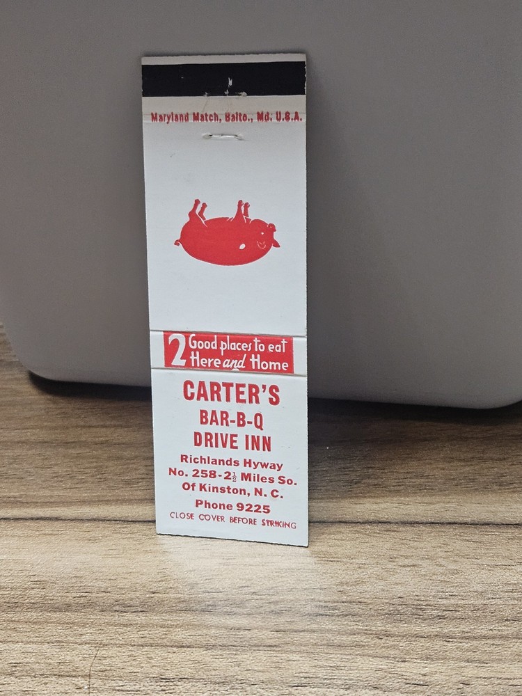 Vintage Carter's Bar B Q Drive Inn NC Highway Matchbook