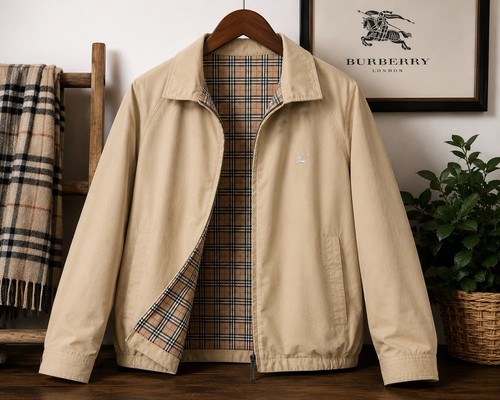 Reversible Burberry London Harrington Jacket — Tan on one side / Nova Check Rev.