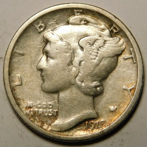 1918 D Mercury Dime VF - EF    "Actual Coin Pictured - Not Cleaned"