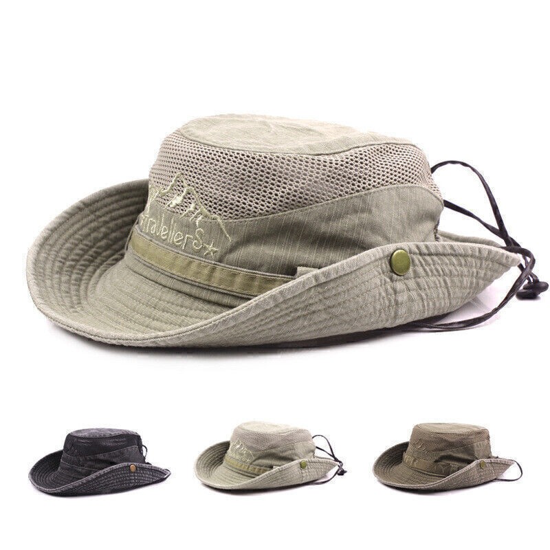 APL Cappello da sole uomo outdoor bucket safari bush boonie escursionismo pesca berretto largo P6R0