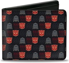 Vegan Bi-Fold Wallet - Transformers Autobot Decepticon Shield Flip Multi Color