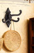 Vintage Victorian Style Cast Iron Swing Arm Wall Mount Coat Hat 3-Hooks Hanger