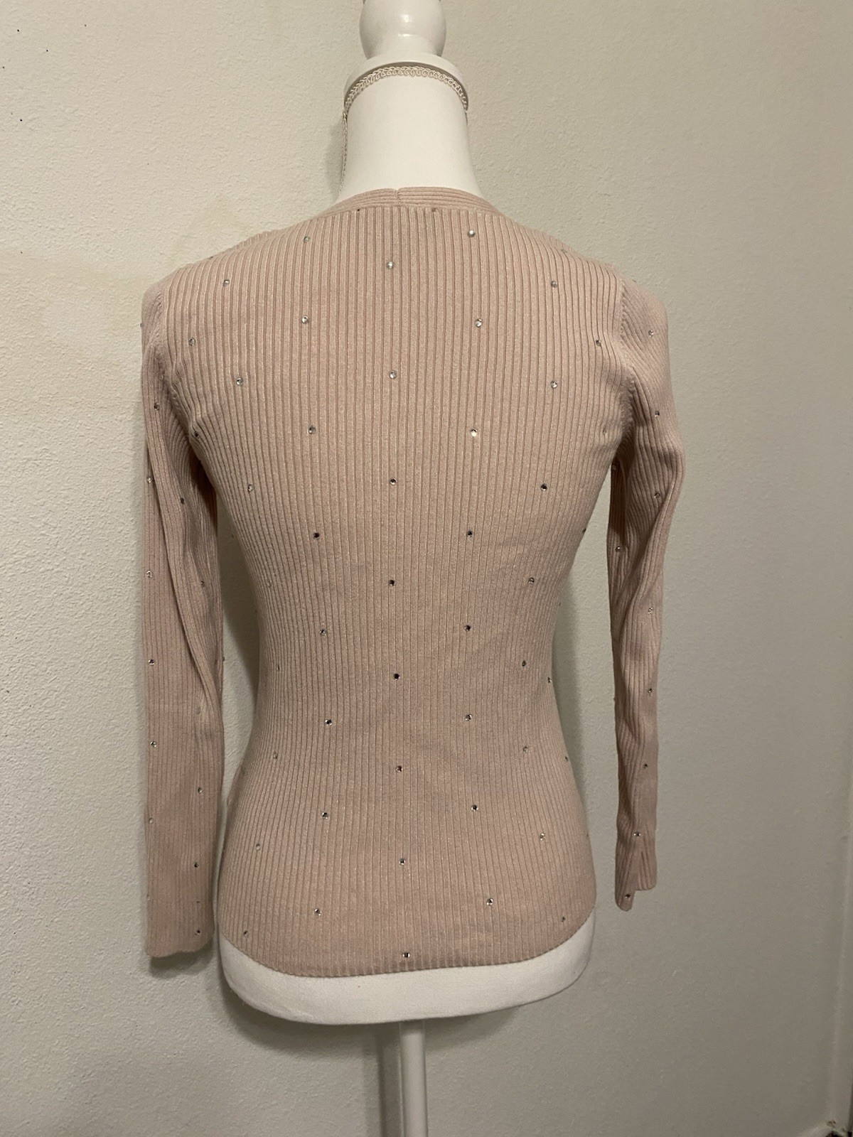 Express Ribbed Knit Rhinestone Pullover Sweater V… - image 6