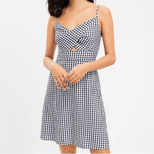 Loft Gingham Mini Cami Dress Black & White Checkered Picnic Sundress Retro Boho