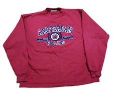 Vtg 90s Amsterdam Holland Spell Out Embroidered Red Sweatshirt