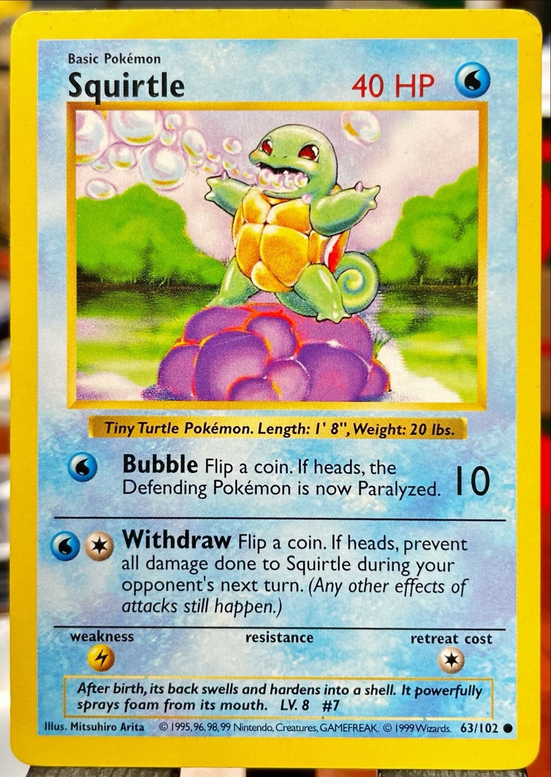 LP 🔥 1999 Pokemon - Squirtle Base Set Shadowless 63/102 WOTC Vintage