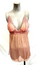FLORA by FLORA NIKROOZ MINI NIGHTGOWN CHEMISE w LACE-SZ. S/P-BEIGE-NEW w TAG