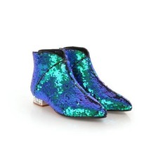 Women's Pointed Toe Back Zip Sequins Ankle Boots Dress Party Casual Ladies Shoes