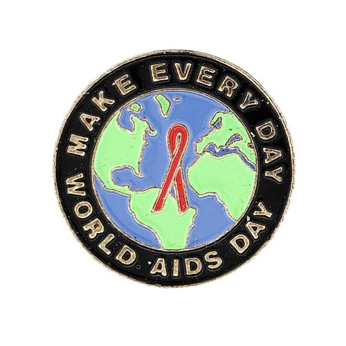 Vintage World AIDS Day Lapel Pin Make Every Day World AIDS Day Red Ribbon Globe