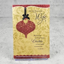 Hallmark Christmas Greeting Card For Wife Wonderful Gold Red Glitter Love 6x8