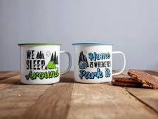 White Enamel Mug Metal Cup Camping Picnic Vintage Style Campervan 500ml
