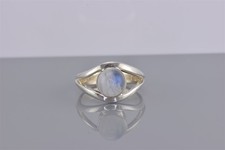 Sterling Silver Polished Moonstone Globe Split Tapered Solid Band Ring 925 Sz: 9