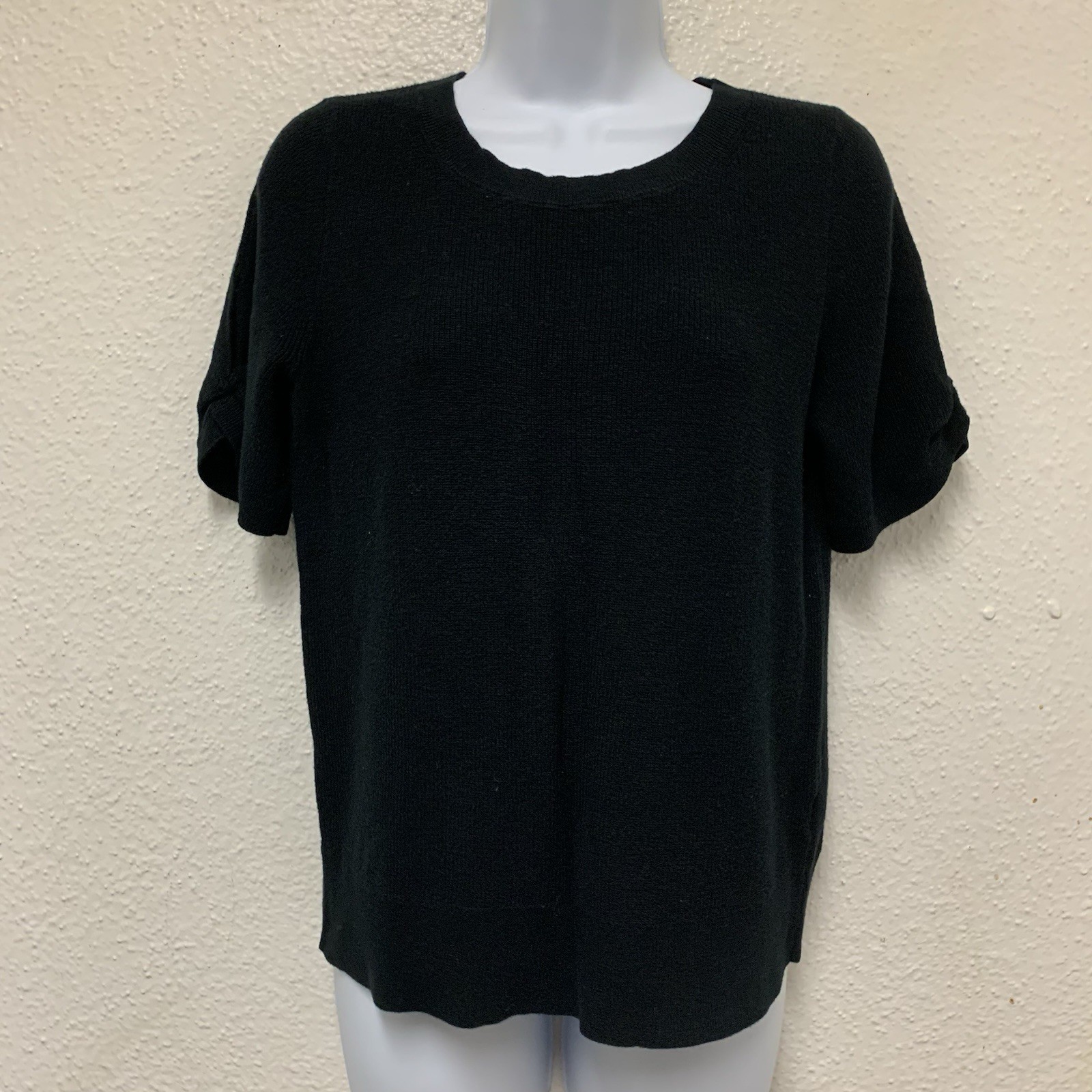 Banana Republic Black Knit Top Size M Short Sleeve Cotton Sweater Women’s