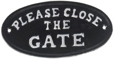 7 Dark Brown Metal Cast Iron Oval Please Close The Gate Sign Plaq