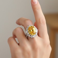 925 Sterling Silver White Gold Rings Brilliant Yellow Golden Citrine 18.95Ct