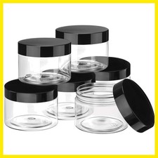 6 Pack 6 oz Plastic Jars Containers with Lids Small Empty Round Clear Contain...