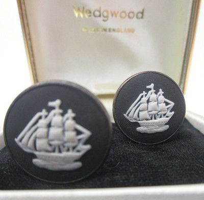 Vintage Sterling Silver Wedgwood Basalt Cufflinks in Original Box MIB