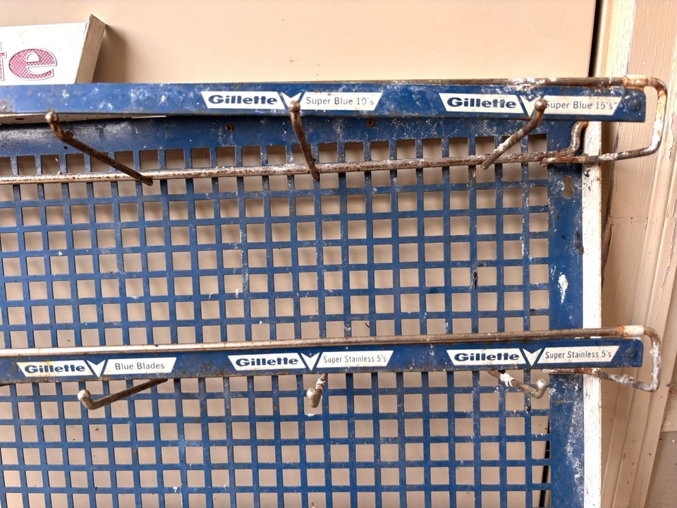 Vintage GILLETTE Advertising Metal Store Display Rack Metal Sign Razors ...