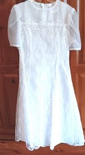Girls Party Dress 8 White Lace w/ Headpiece  Gloves Wedding Confirmation Haddan