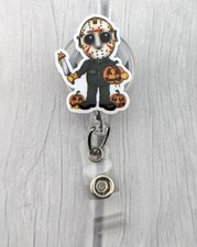 Badge Reel Retractable Halloween ID Holder Jason Stocking Stuffer Fun Nurse Gift