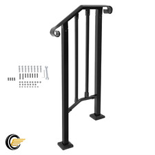 Fit For 1-2 Steps Handrail Outdoor Steps Black Handrail Picket Stair Rail Steel