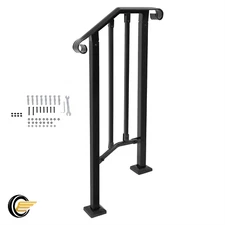 Fit For 1-2 Steps Handrail Outdoor Steps Black Handrail Picket Stair Rail Steel