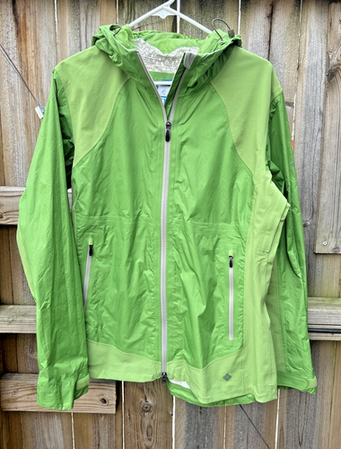 Columbia Rain Jacket Womens Apple Green Long Hooded Waterproof Sz L Pre-Owned