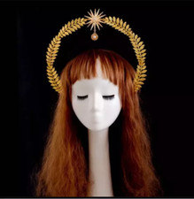 Celestial Festival Sparkly Gold Star Leaf Wreath Goddess Tiara Headpiece Crown