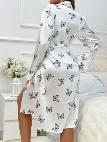 Sexy Women's Lace Babydoll White Butterfly Printed Pajama Dress Set Sleepwear US - Picture 7 of 9