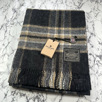 BELSTAFF 100 % Wolle Signatur Karo Große Decke Überwurf Brandneu mit Etikett Hergestellt in England