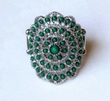 703 Stretch Ring fits 6-10- Many Small Green beads Silver - Beautiful 