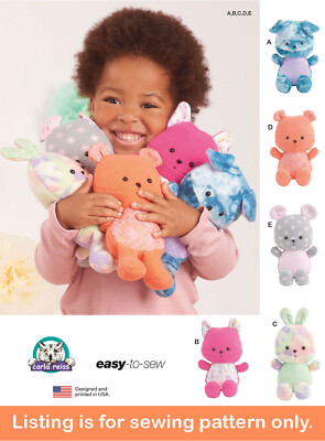 SEWING PATTERN Stuffed Animal Soft Plush Toy Bear Cat Dog Mouse Bunny Kids 9909