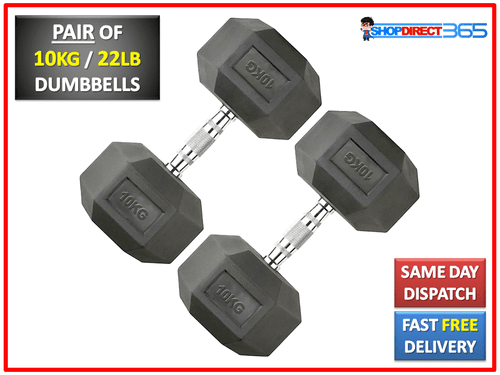 Hex Dumbbells Set Pair Ergo Iron Hand Weights Rubber Encased Hexagonal Gym 36-6 - Picture 13 of 26