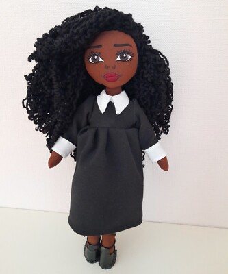 Black rag doll with curly hair, African American doll, Handmade Brown Skin doll