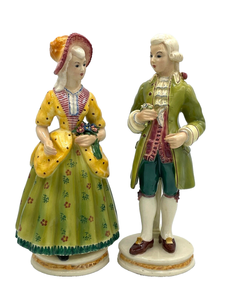 LOVELY Vintage ITALY HAND PAINTED VICTORIAN LADY & MAN with FLOWERS R334 / R335