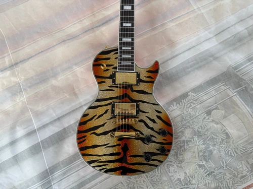 Tiger pattern LP electric guitar cool sparkling gold hardware FAST SHIP FROM US