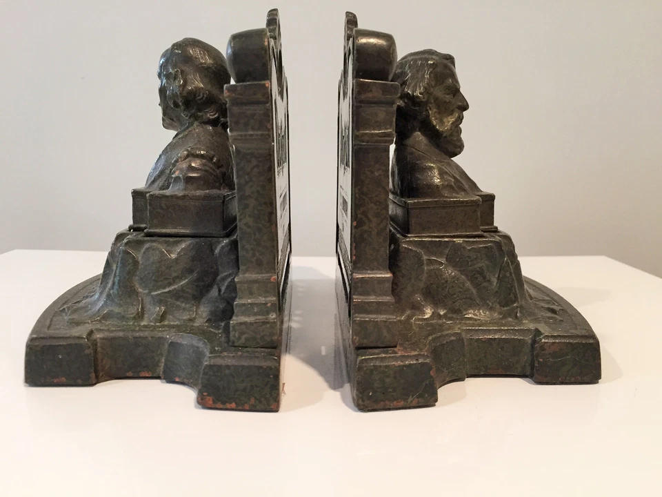 Sujetalibros vintage artesanales Judd Verdigris Shakespeare y Longfellow década de 1960 Foto 3 de 4