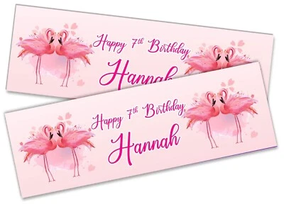 DAILYGIFTS x2 Personalised Birthday Banner Flamingo Design Kids Party Decoration 431