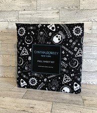 New Cynthia Rowley Ouija Board Skull Halloween Black  White Full Sheet Set