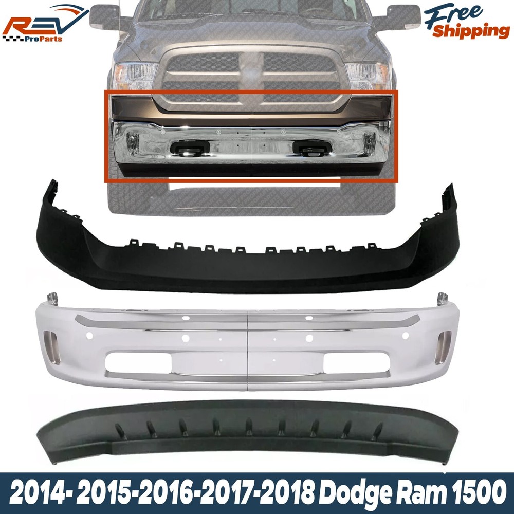 2014-2018 Ram 1500 Chrome Front Bumper with Primed Upper Cover & Lower Valance