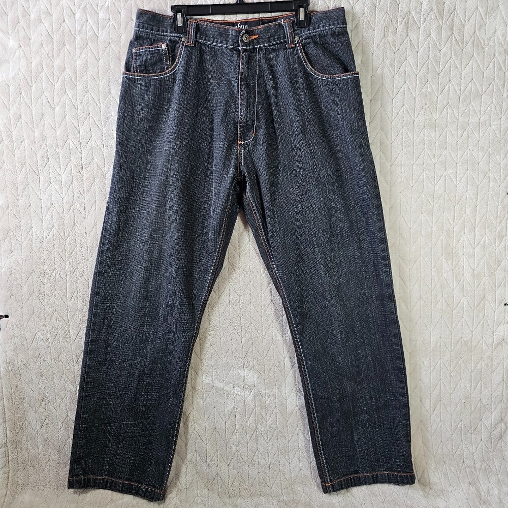 VTG Y2K Baggy Wide Leg Jeans Mens 38x32 Embroidered Gray 90s Streetwear