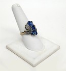 HENG NGAI Signed 10k White Gold Blue Topaz & 1/10 cttw Diamond Floral Ring  — photo 1