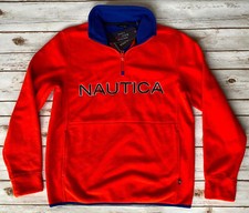 NAUTICA SPELLOUT HALF ZIP NAUTEX PULLOVER FLEECE SWEATSHIRT ORANGE MENS SMALL